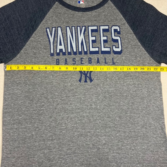 MLB‎ New York Yankees Baseball Gray Blue Long Sleeve Raglan T Shirt XL - Picture 5 of 7